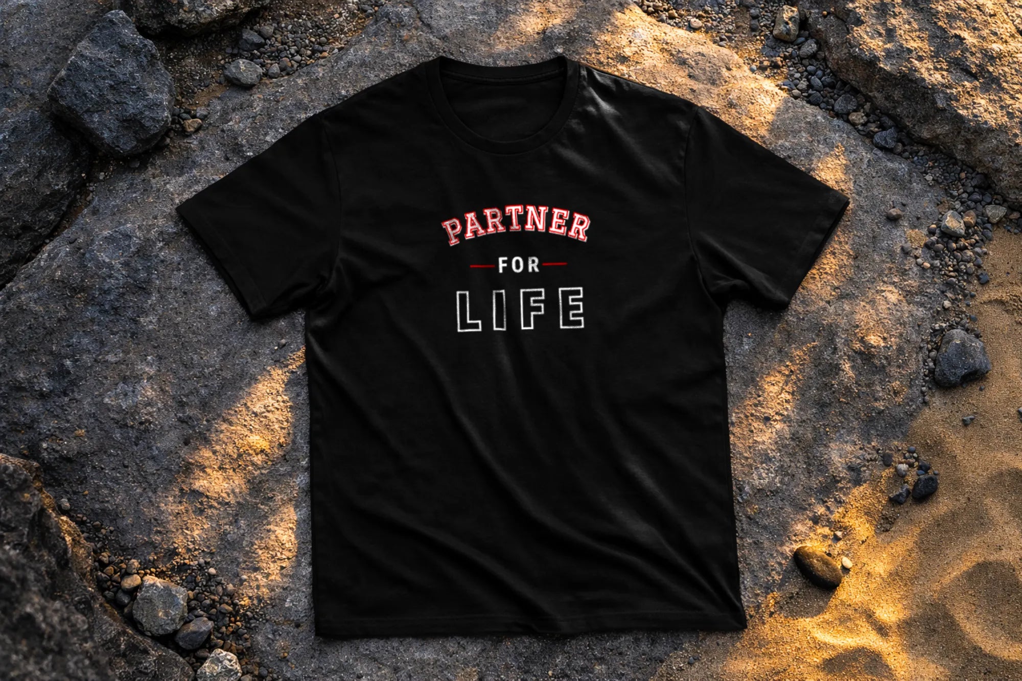 Partner For Life Varsity Outline – Romantic Relationship Statement Tee
