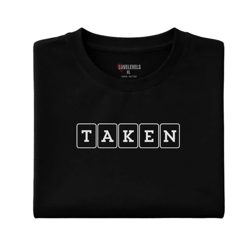 Taken Relationship Shirt – Minimal Boxed Letter Statement Tee