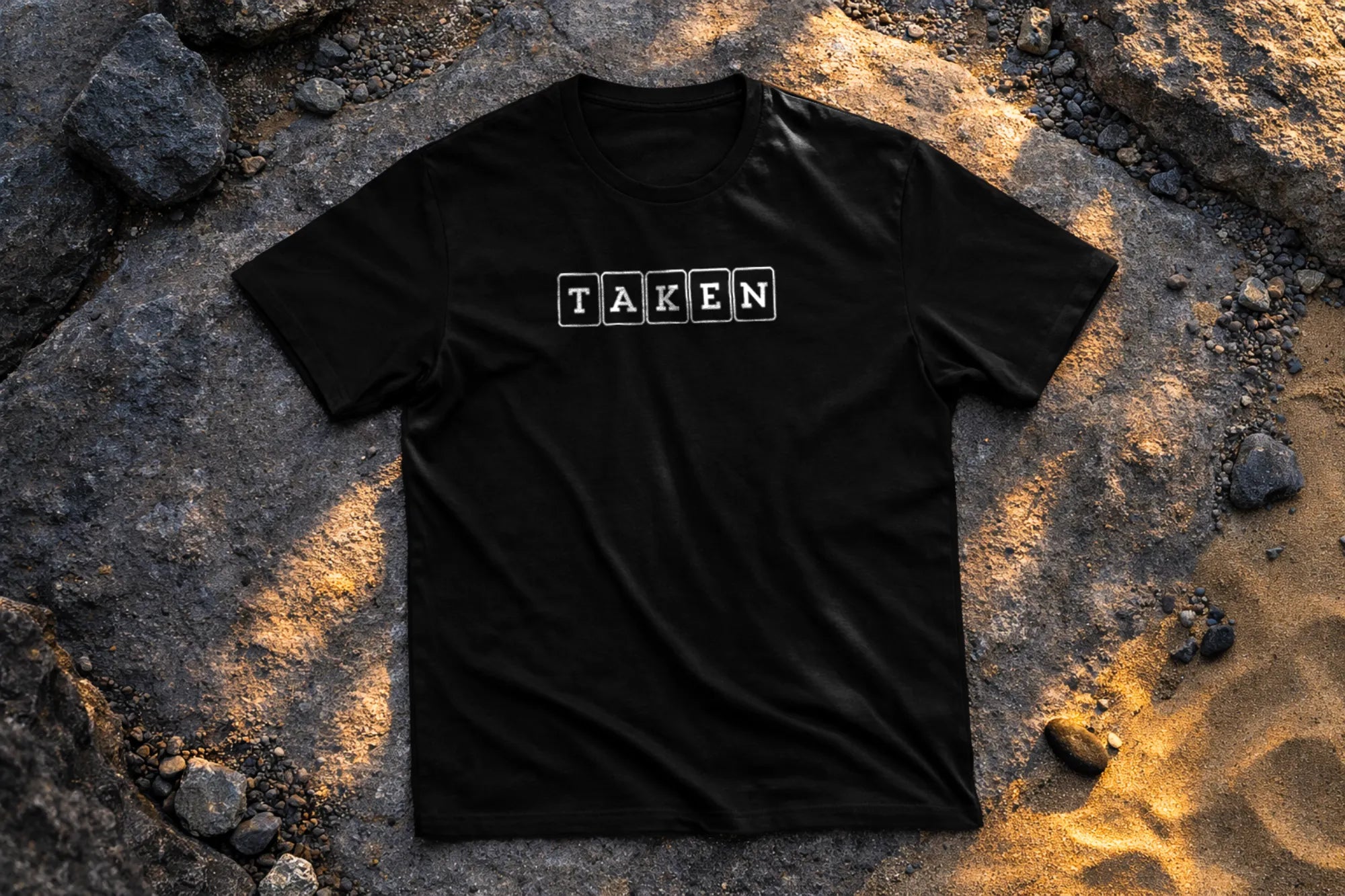 Taken Relationship Shirt – Minimal Boxed Letter Statement Tee